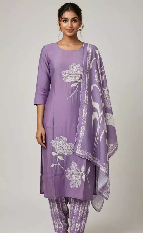 Roman silk kurti pant set with dupatta in mauve