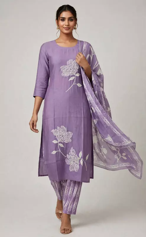 Roman silk kurti pant set with dupatta in mauve