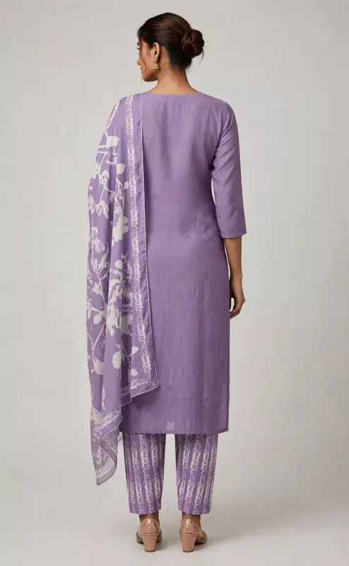 Roman silk kurti pant set with dupatta in mauve