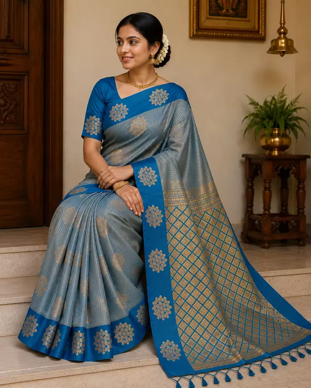 Teel blue Soft silk saree