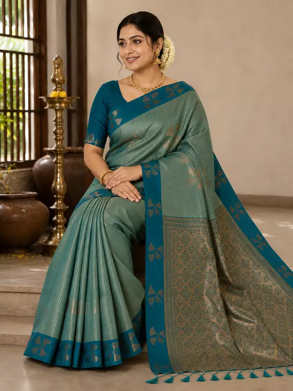 Rama green soft silk saree