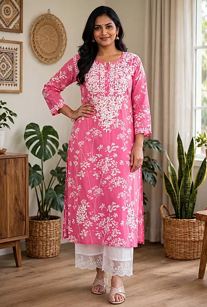 Pink chikankari co-ord set