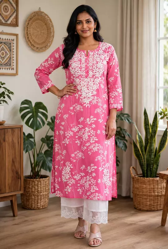Pink chikankari co-ord set