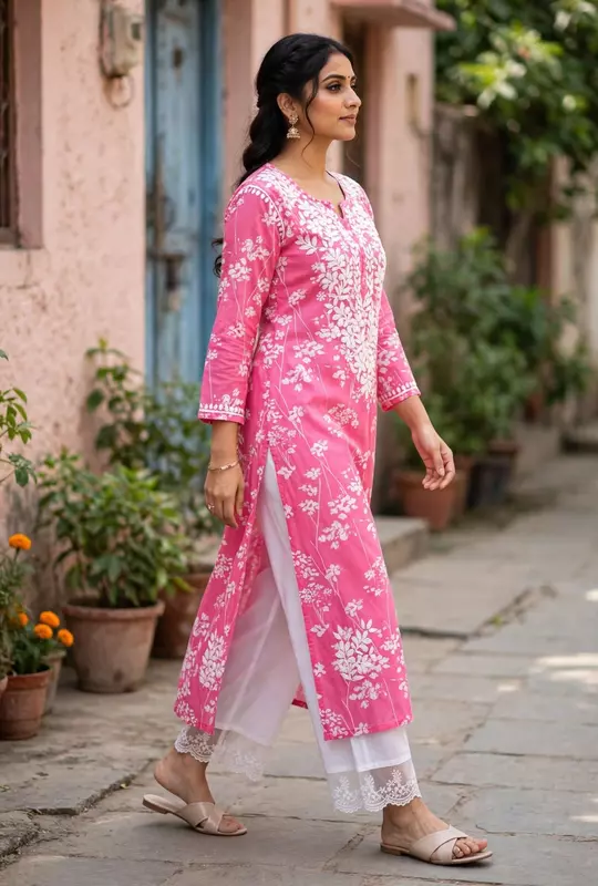 Pink chikankari co-ord set