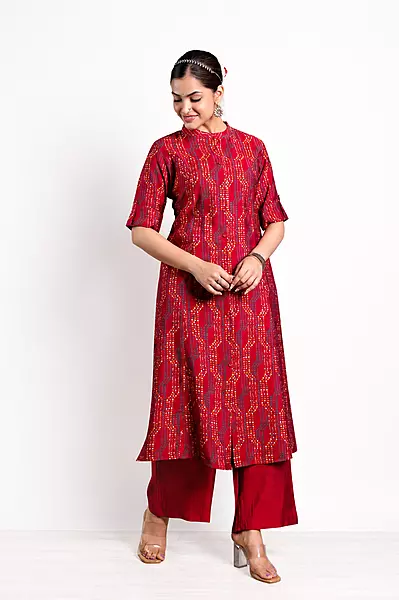 Red vetican silk co-ord set