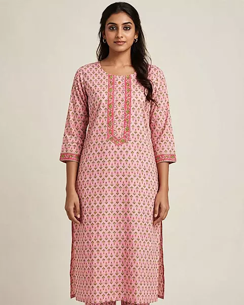 Pink and green printed kurta