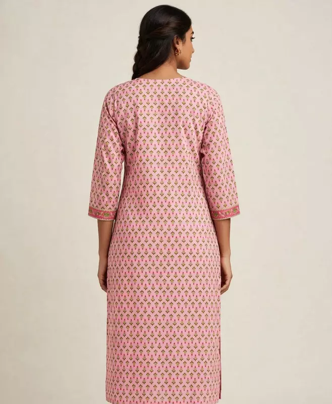 Pink and green printed kurta