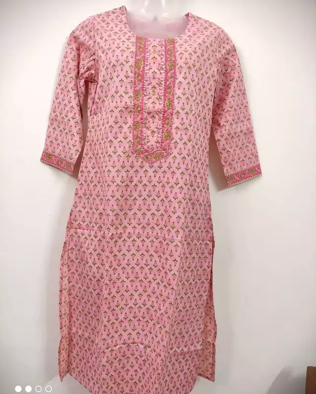 Pink and green printed kurta