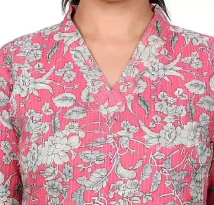 Pink kantha style printed kurta