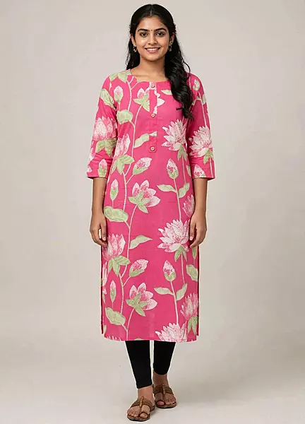 Pink floral printed kurta