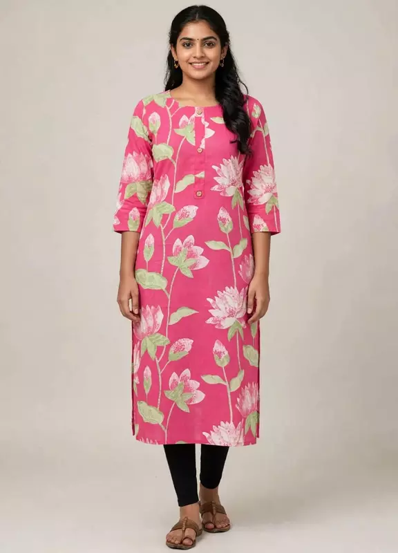 Pink floral printed kurta