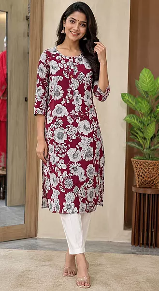 Maroon printed kurta