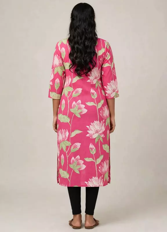 Pink floral printed kurta