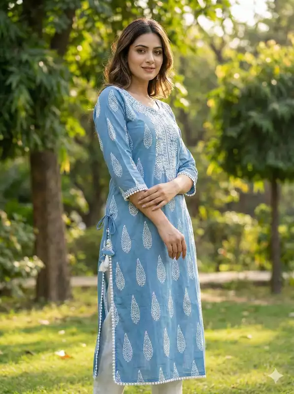 Sky blue rayon kurti