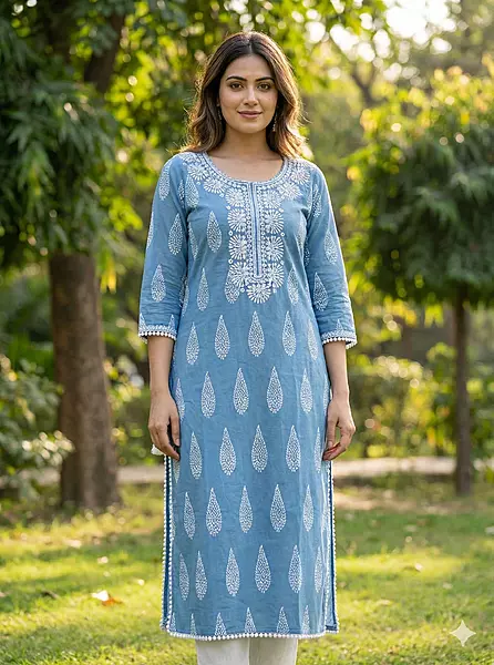 Sky blue rayon kurti