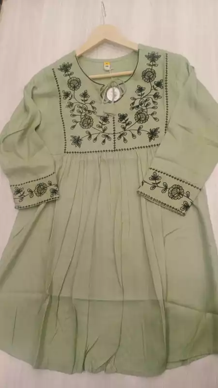 Olive green frock style short kurti