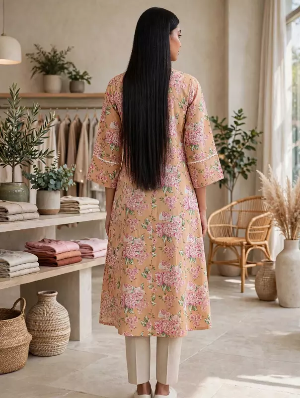 Orange flex cotton kurta