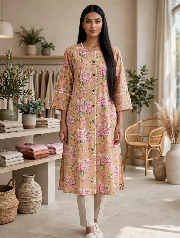 Orange flex cotton kurta