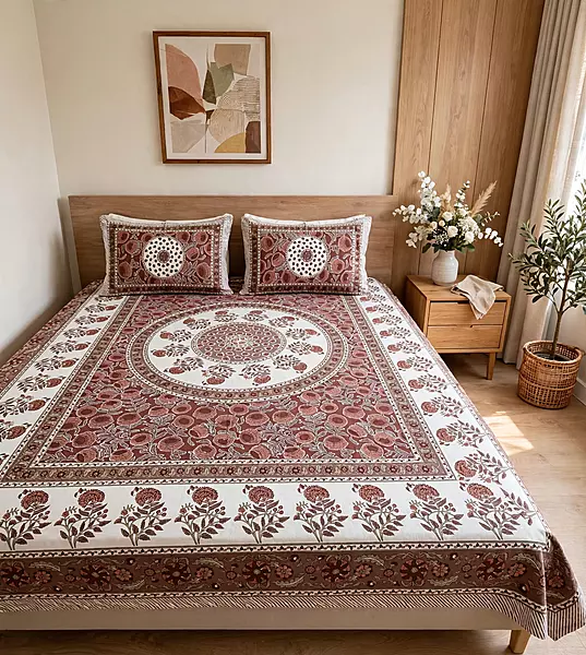 Jaipuri Round maroon print bedsheet