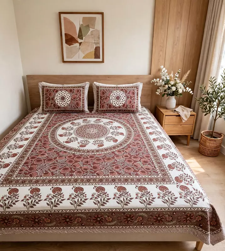 Jaipuri Round maroon print   bedsheet