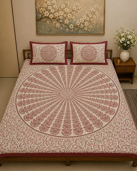 Maroon round print double bedsheet