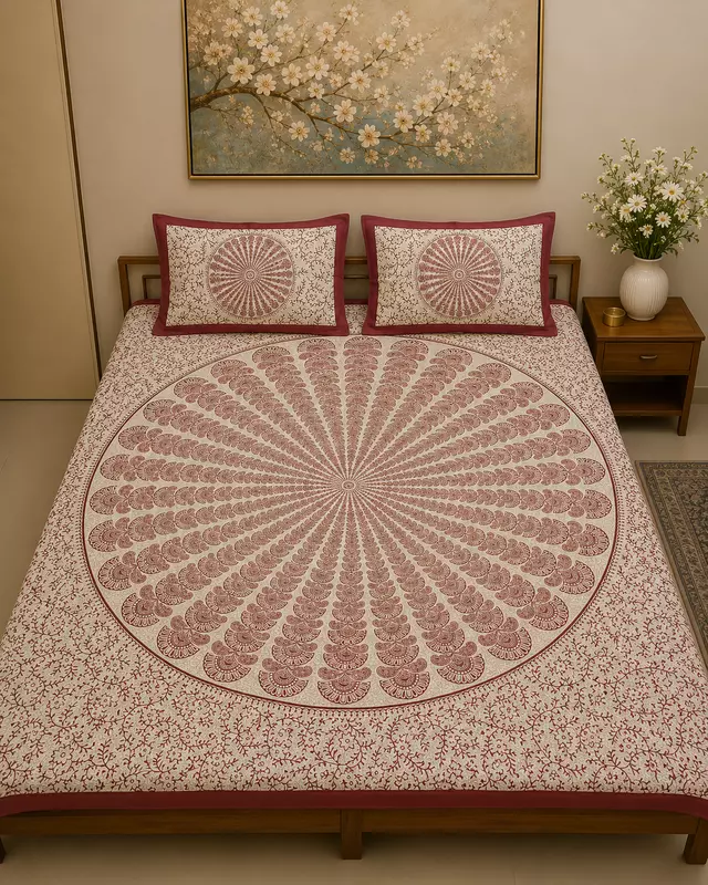 Maroon round print double bedsheet