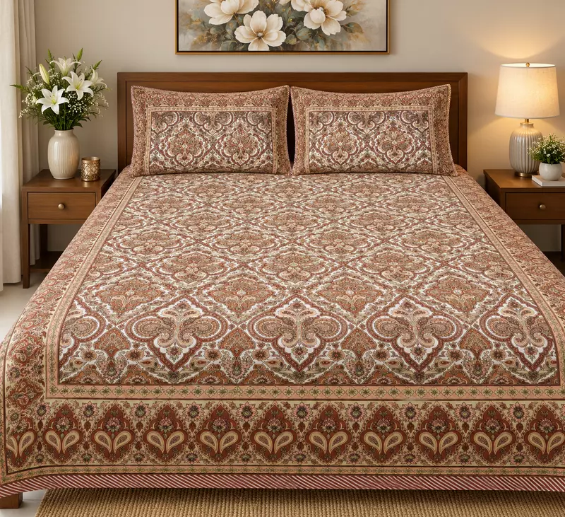 Sanganeri Print peach full print Bedsheet