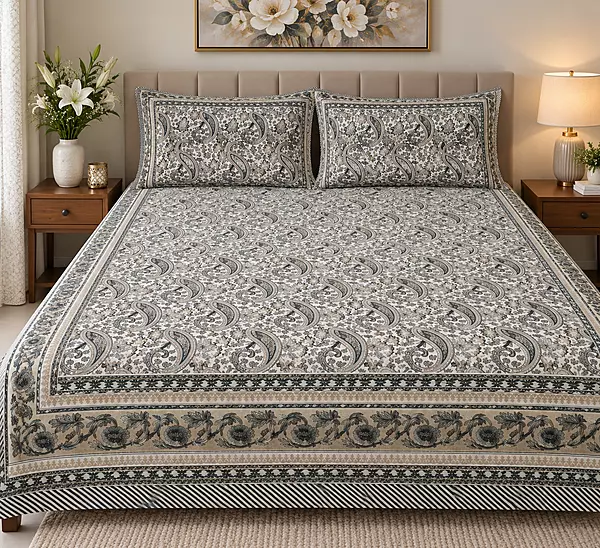 Sanganeri Print peach full print Bedsheets