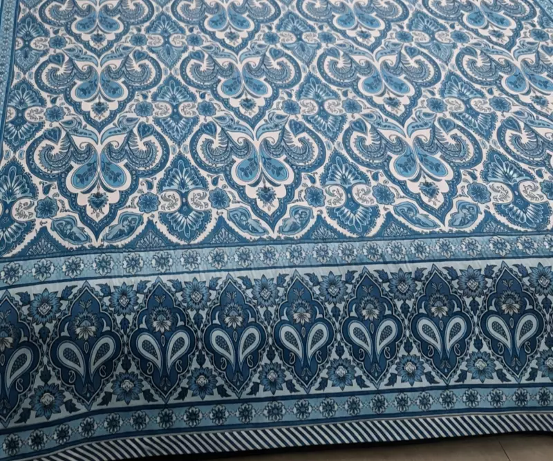 Sanganeri Print Blue Bedsheet