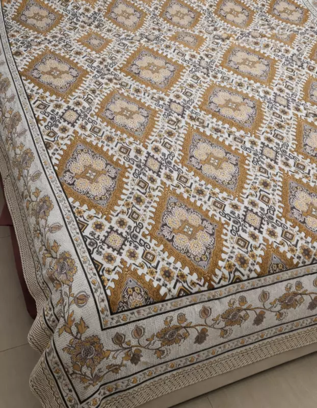 Sanganeri Print Brown Bedsheet