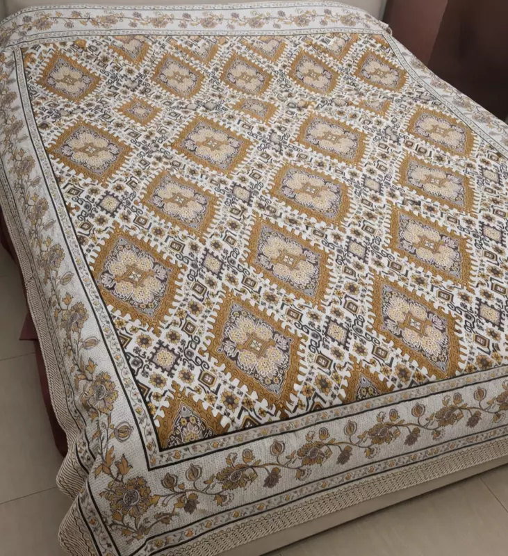 Sanganeri Print Brown Bedsheet