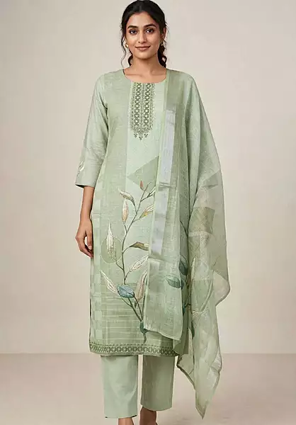Pista Green kurti pant set with dupatta