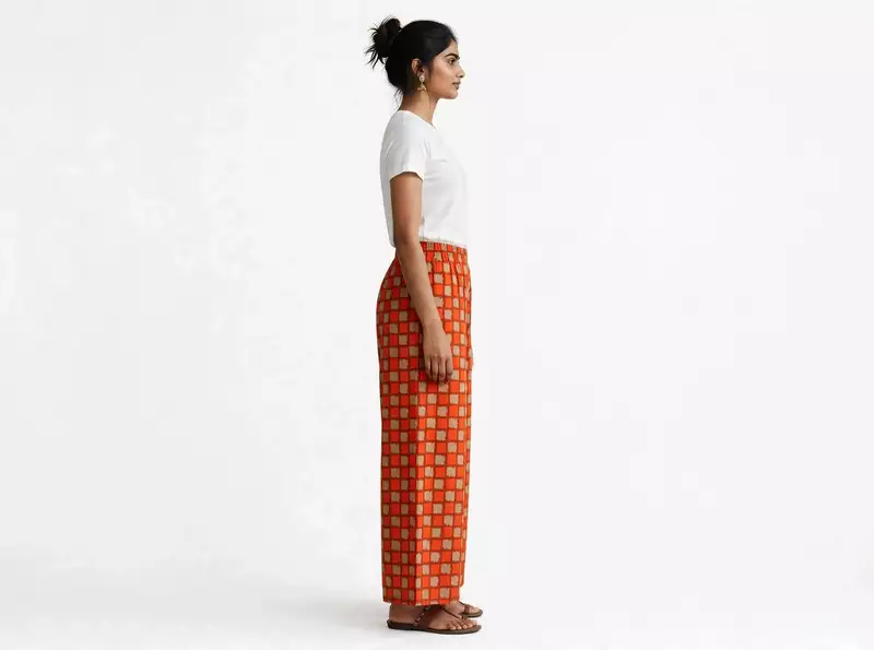 Orange checked cotton plazzo