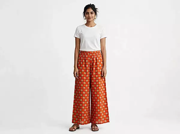 Orange checked cotton plazzo