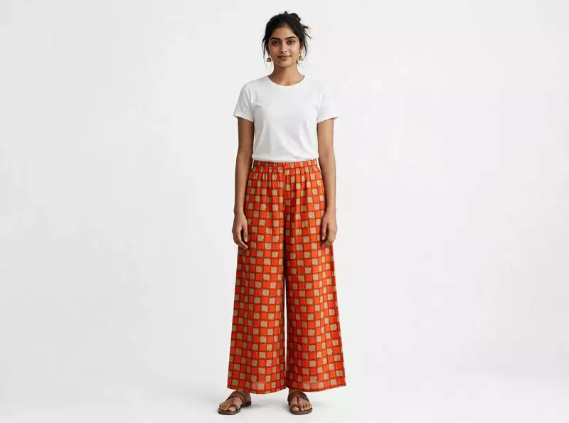 Orange checked cotton plazzo