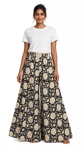 Black floral cotton plazzo
