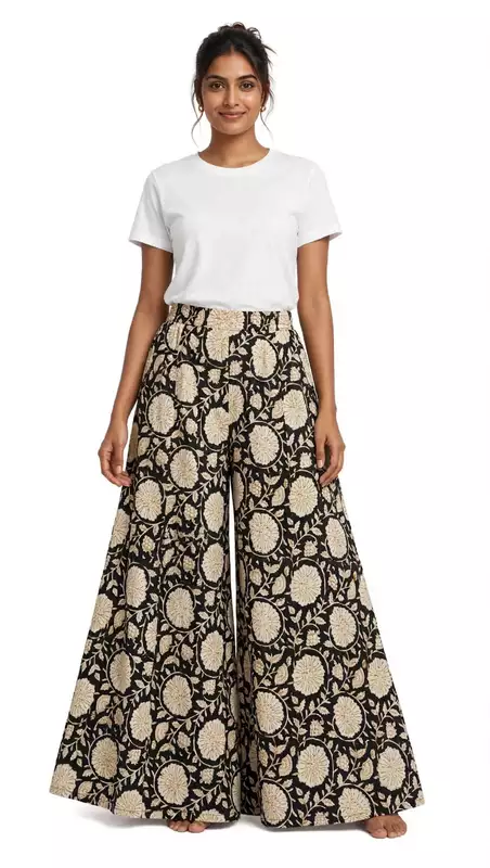 Black floral cotton plazzo