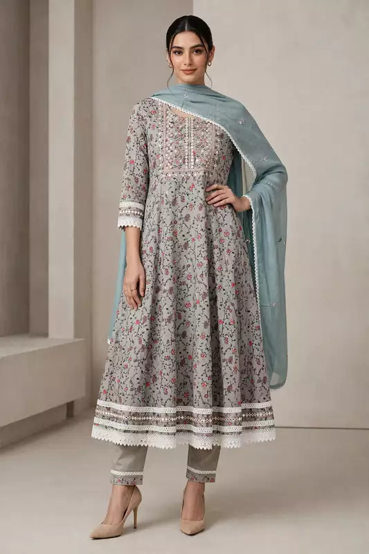 Grey anarkali suit