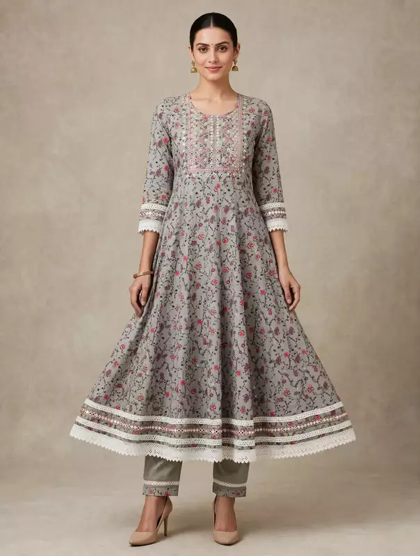 Grey anarkali suit