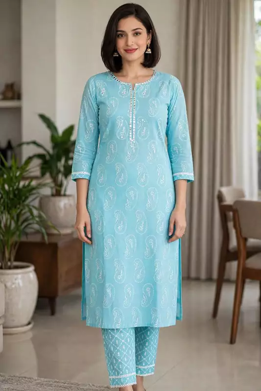 Blue Jaipuri Cotton suit