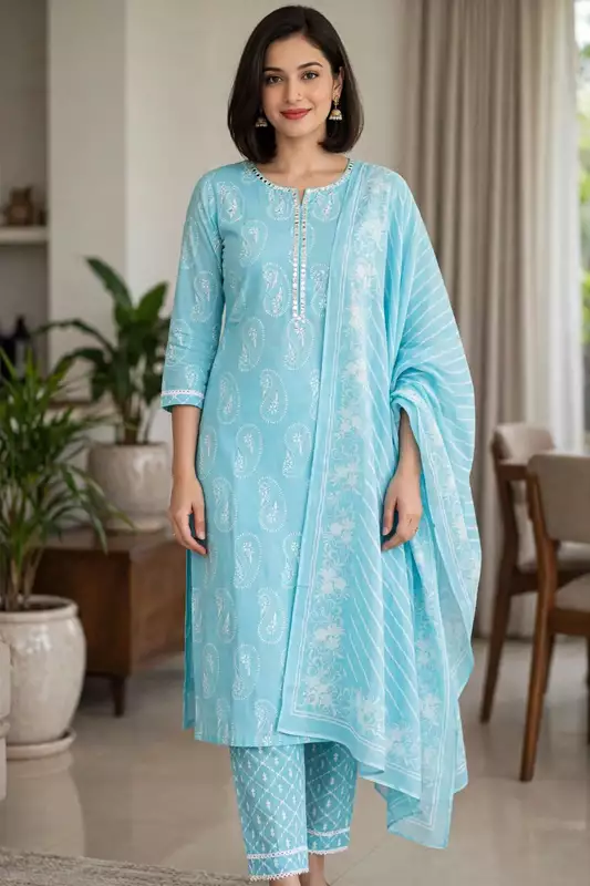 Blue Jaipuri Cotton suit