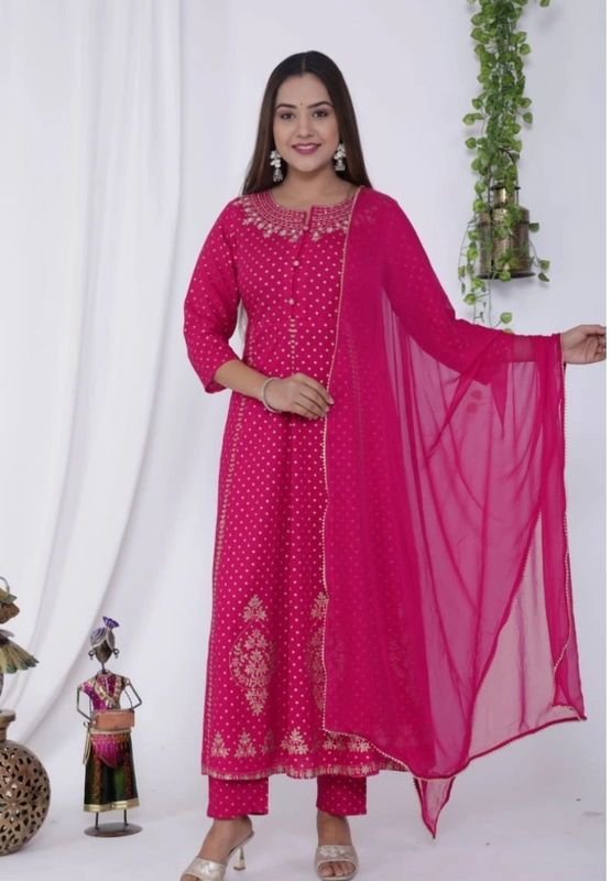 Majenta rayon anarkali suit