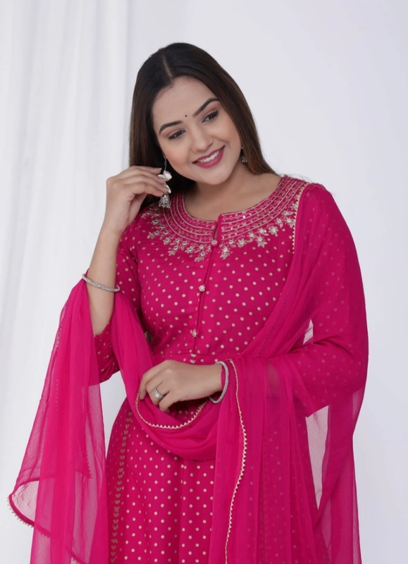 Majenta rayon anarkali suit