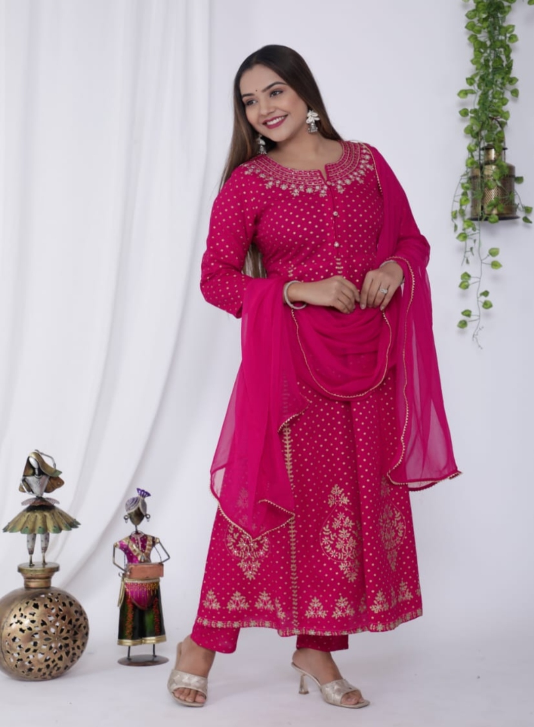 Majenta rayon anarkali suit