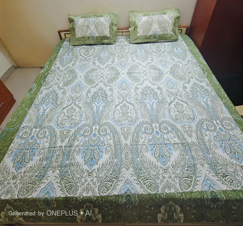 Green Sanganeri Print Bedsheet